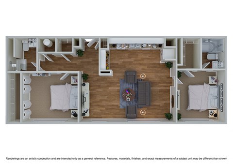 Floor plan for 2 beds, 2 baths, 1020 sqft